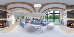 AJ7641-A Modern Transitional House Great Room Panorama, 3 Bedrooms, 2 Bathrooms | Plan VD1065 