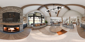 AJ7722-A Modern Farmhouse Great Room Panorama, 4 Bedrooms, 4 Bathrooms | Plan 1062 