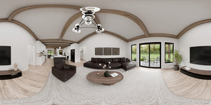 AJ7727-A Modern Farmhouse Great Room Panorama, 3 Bedrooms, 2 Bathrooms | Plan 1064 