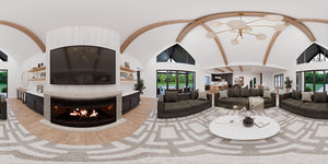 AJ7980-A Modern Farmhouse Great Room Panorama, 3 Bedrooms, 4.5 Bathrooms | Plan 1068 