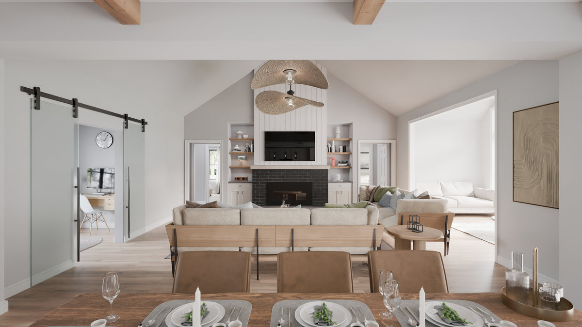 AJ7679-A Modern Farmhouse Great Room, 4 Bedrooms, 3.5 Bathrooms | Plan 1011 