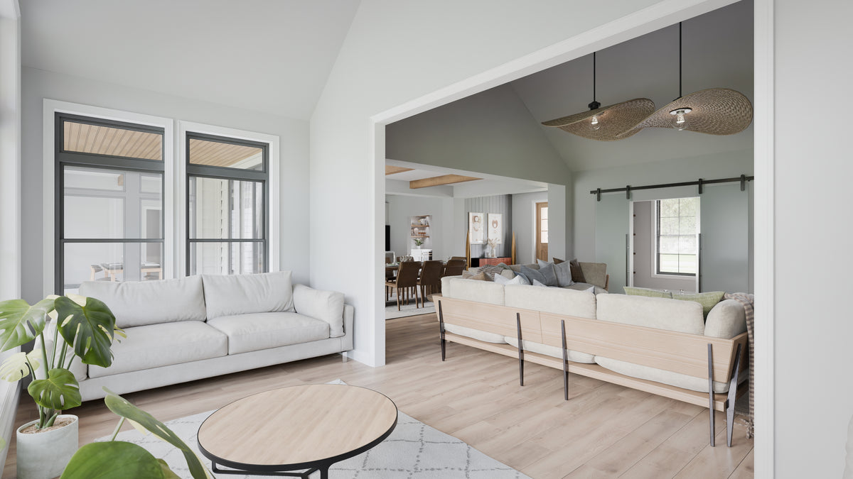 AJ7679-A Modern Farmhouse Sun Room and Great Room, 4 Bedrooms, 3.5 Bathrooms | Plan 1011 