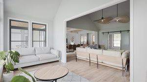 AJ7679-A Modern Farmhouse Sun Room and Great Room, 4 Bedrooms, 3.5 Bathrooms | Plan 1011 