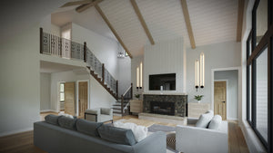 AJ7697-A Modern Farmhouse Great Room, 3 Bedrooms, 2.5 Bathrooms | Plan 1040 