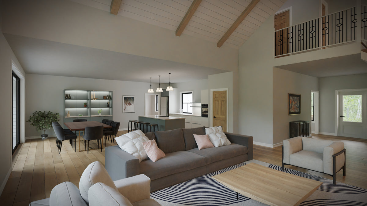 AJ7697-A Modern Farmhouse Great Room, 3 Bedrooms, 2.5 Bathrooms | Plan 1040 