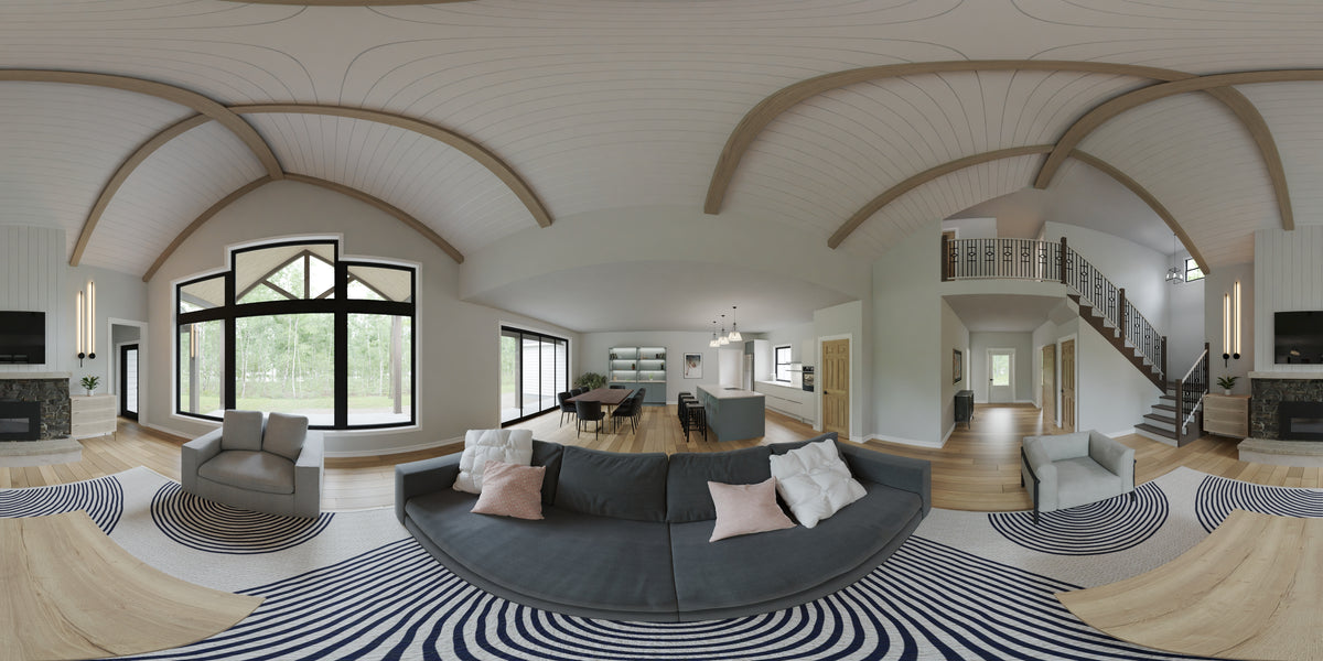 AJ7697-A Modern Farmhouse Great Room Panorama, 3 Bedrooms, 2.5 Bathrooms | Plan 1040 