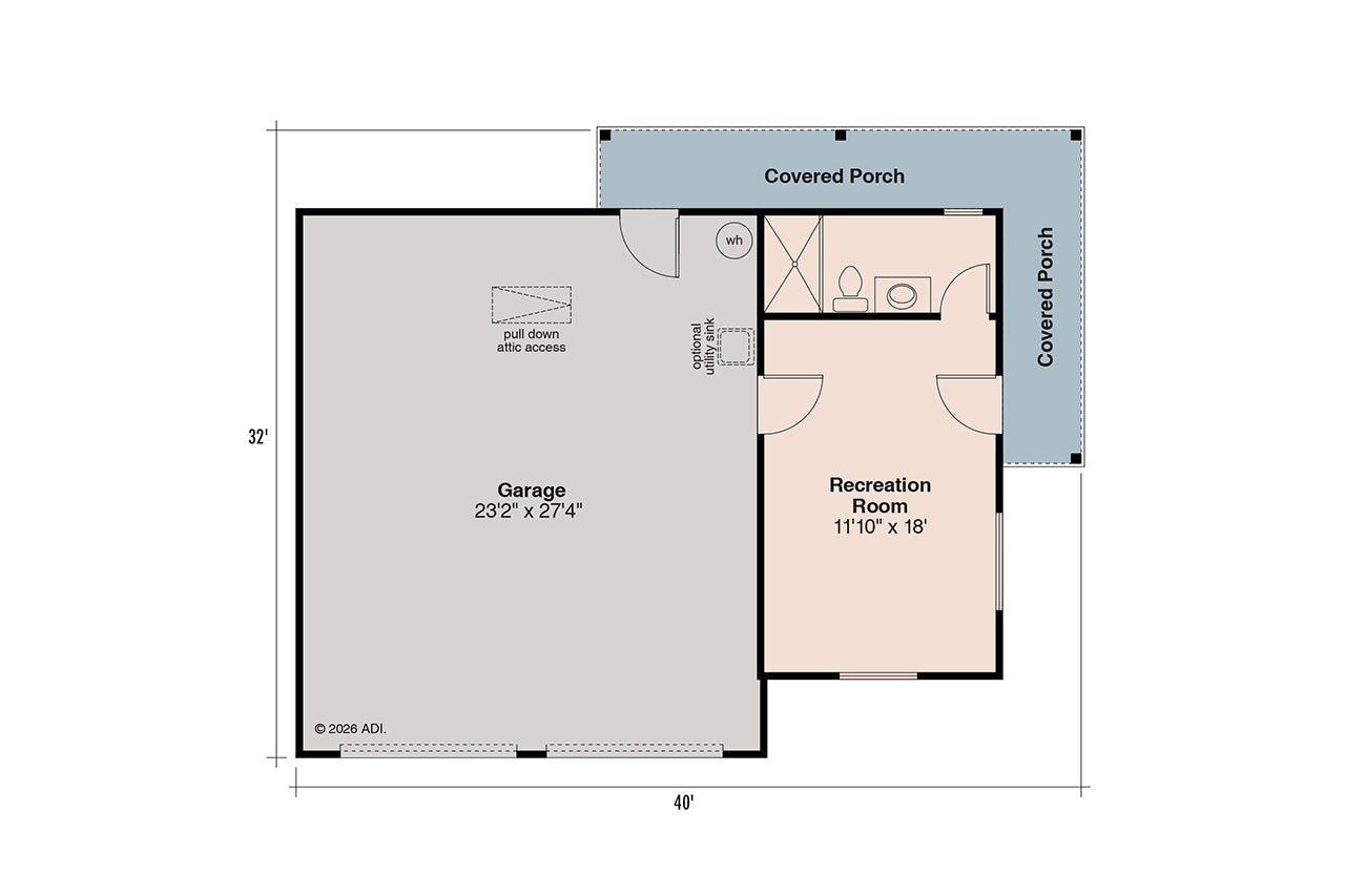 AM7932-A Farmhouse Garage with Bathroom | Plan 20-664 Exterior