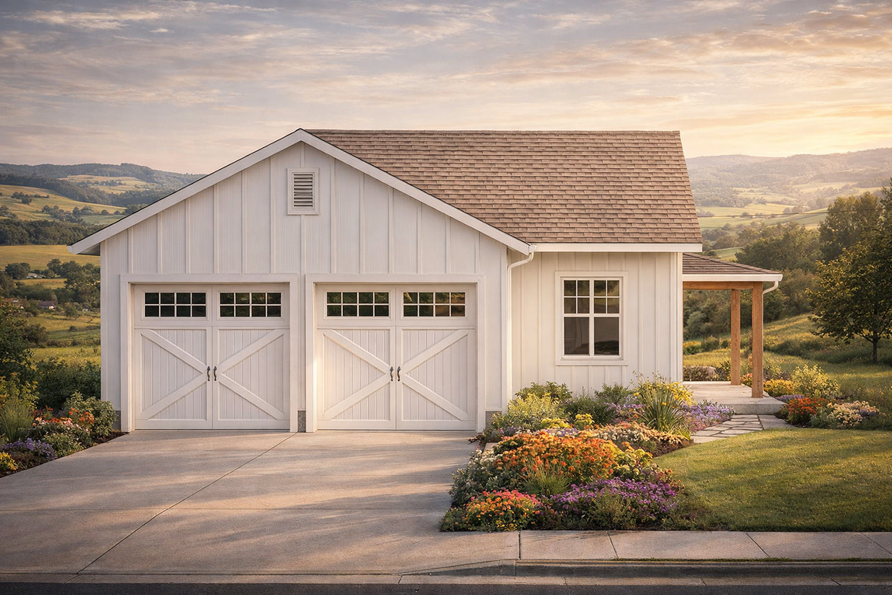 AM7932-A Farmhouse Garage with Bathroom | Plan 20-664 Exterior