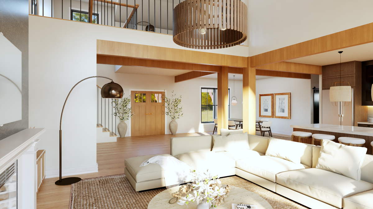Q8412-A Modern Farmhouse, 3 Bedrooms, 2 Bathrooms, 2 Half Bath | 2071 House Plan Great Room