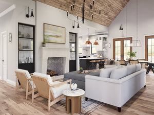 A8073-A Modern Farmhouse Great Room, 3 Bedrooms, 2.5 Bathrooms | Persimmon House Plan 