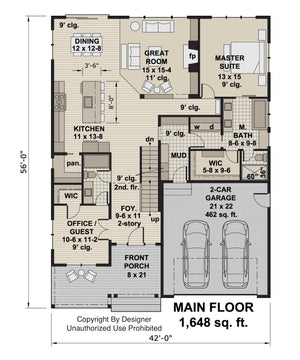 D7368-A Pinecrest House First Floor Plan 3-4 Beds 3 Baths