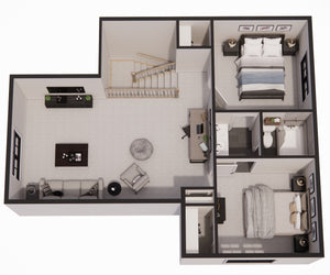 D7364-A Hagwood House 3D Second Floor Plan 3 Beds 2.5 Baths