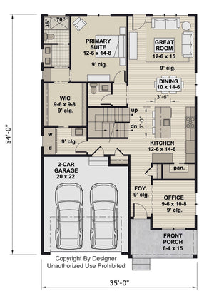 D7364-A Hagwood House First Floor Plan 3 Beds 2.5 Baths