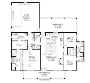 C6701-A Farmhouse House Floor Plan, 3 Bedrooms, 2.5 Bathrooms | Hickory Springs House Plan 