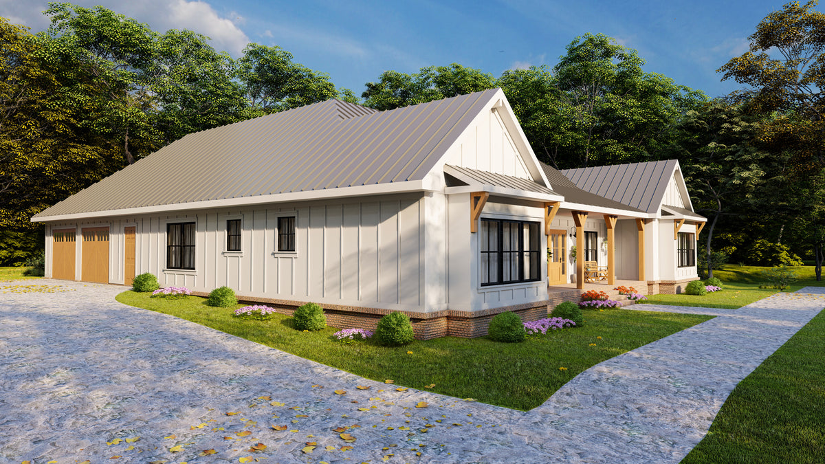 Elegant 3-Bedroom Ranch Plan with Home Office and Deck