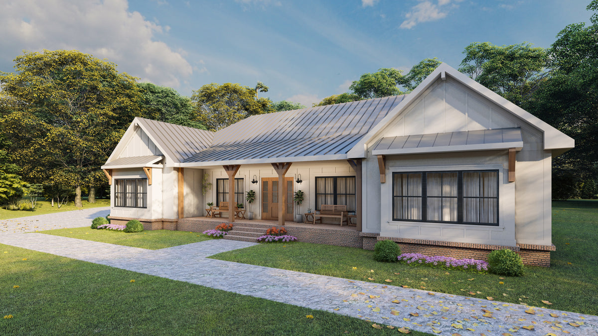 Elegant 3-Bedroom Ranch Plan with Home Office and Deck