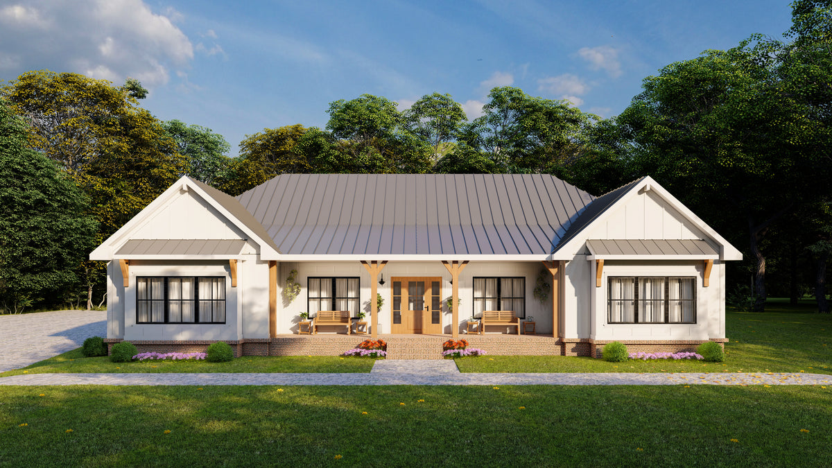 Elegant 3-Bedroom Ranch Plan with Home Office and Deck