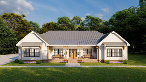 Elegant 3-Bedroom Ranch Plan with Home Office and Deck