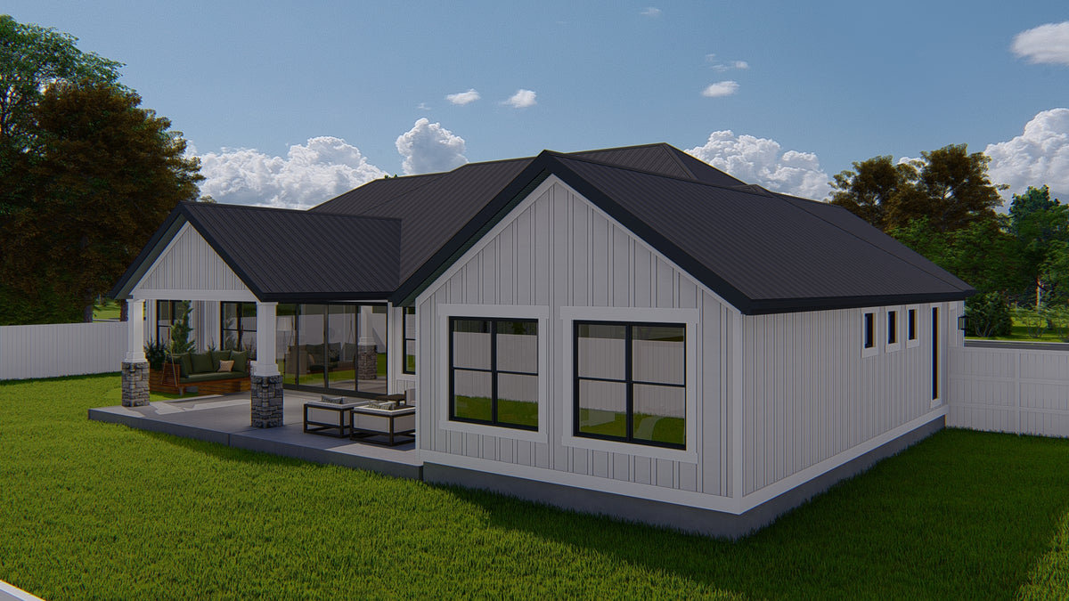 AO8481-A Modern Farmhouse Ranch House, 3 Bedrooms, 2.5 Bathrooms | Halifax House Plan Exterior-5