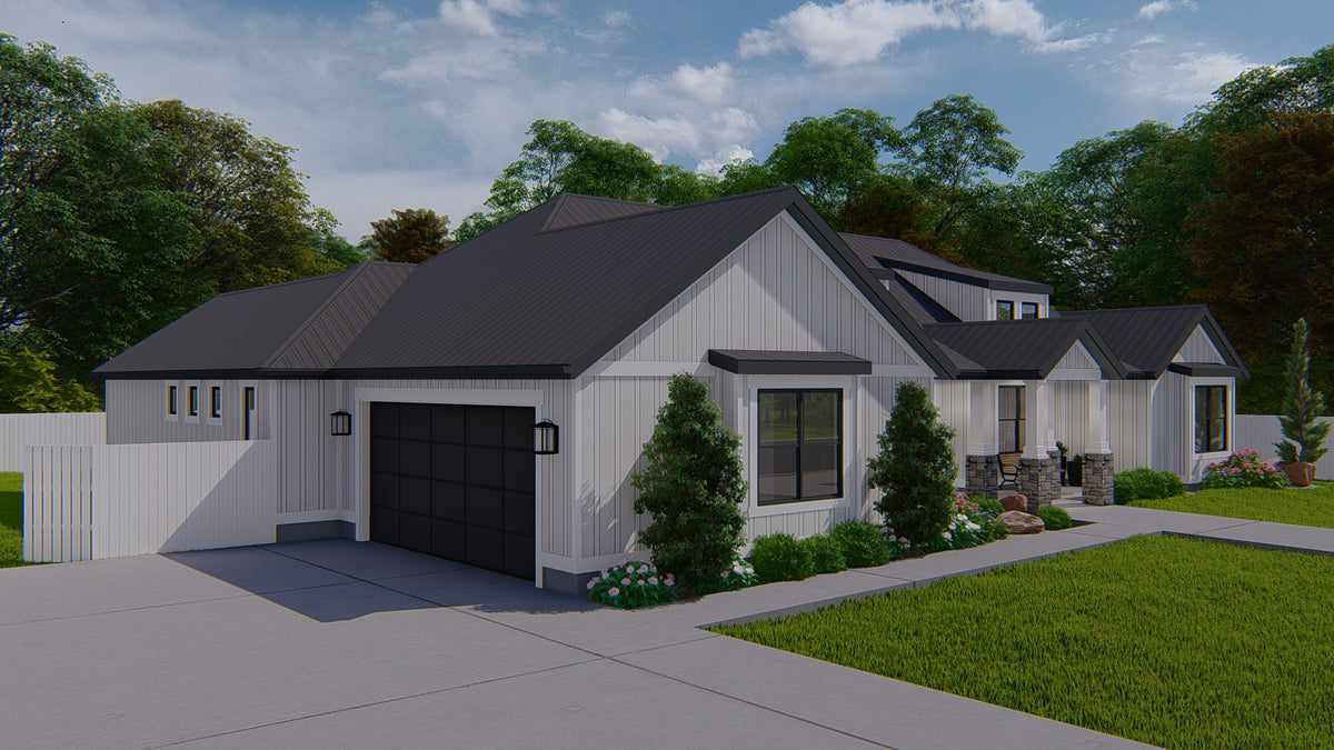 AO8481-A Modern Farmhouse Ranch House, 3 Bedrooms, 2.5 Bathrooms | Halifax House Plan Exterior-6