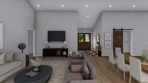 AO8481-A Modern Farmhouse Ranch House, 3 Bedrooms, 2.5 Bathrooms | Halifax House Plan Great Room