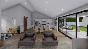 AO8481-A Modern Farmhouse Ranch House, 3 Bedrooms, 2.5 Bathrooms | Halifax House Plan Dining and Kitchen