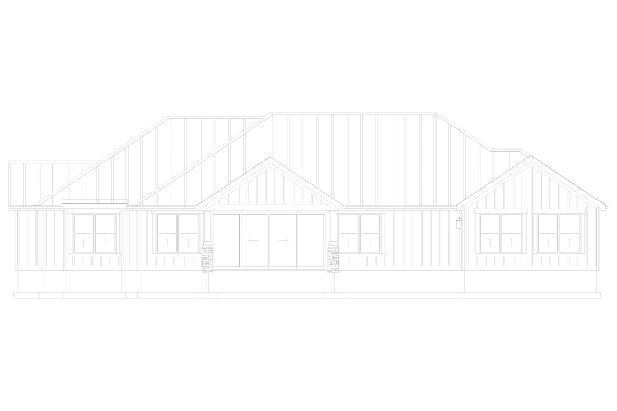 AO8481-A Modern Farmhouse Ranch House, 3 Bedrooms, 2.5 Bathrooms | Halifax House Plan Rear Elevation