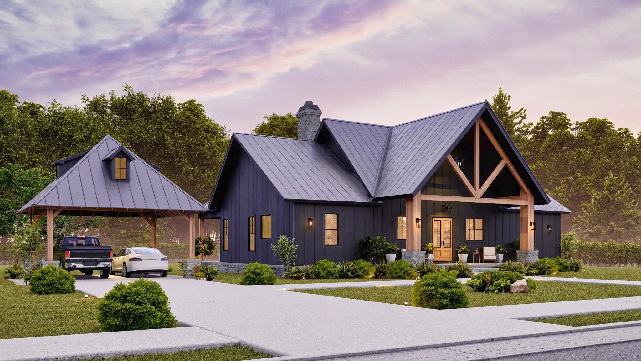 Haystack House Plan | Farmhouse Style | House Plan with Carport