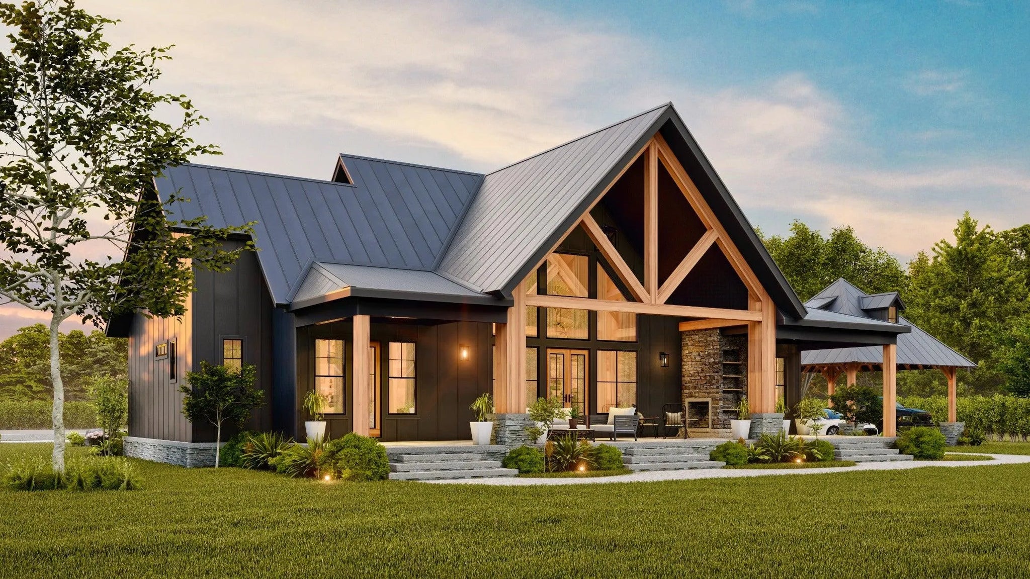 Haystack House Plan | Farmhouse Style | House Plan with Carport
