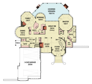 A224-A Hennessey House Archival Design House Plan First Floor Plan