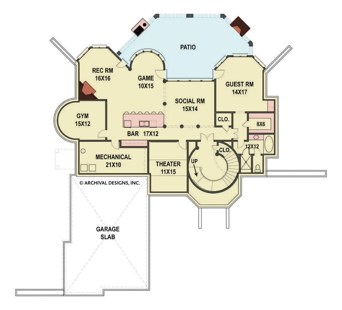 A224-A Hennessey House Archival Design House Plan Basement Floor Plan