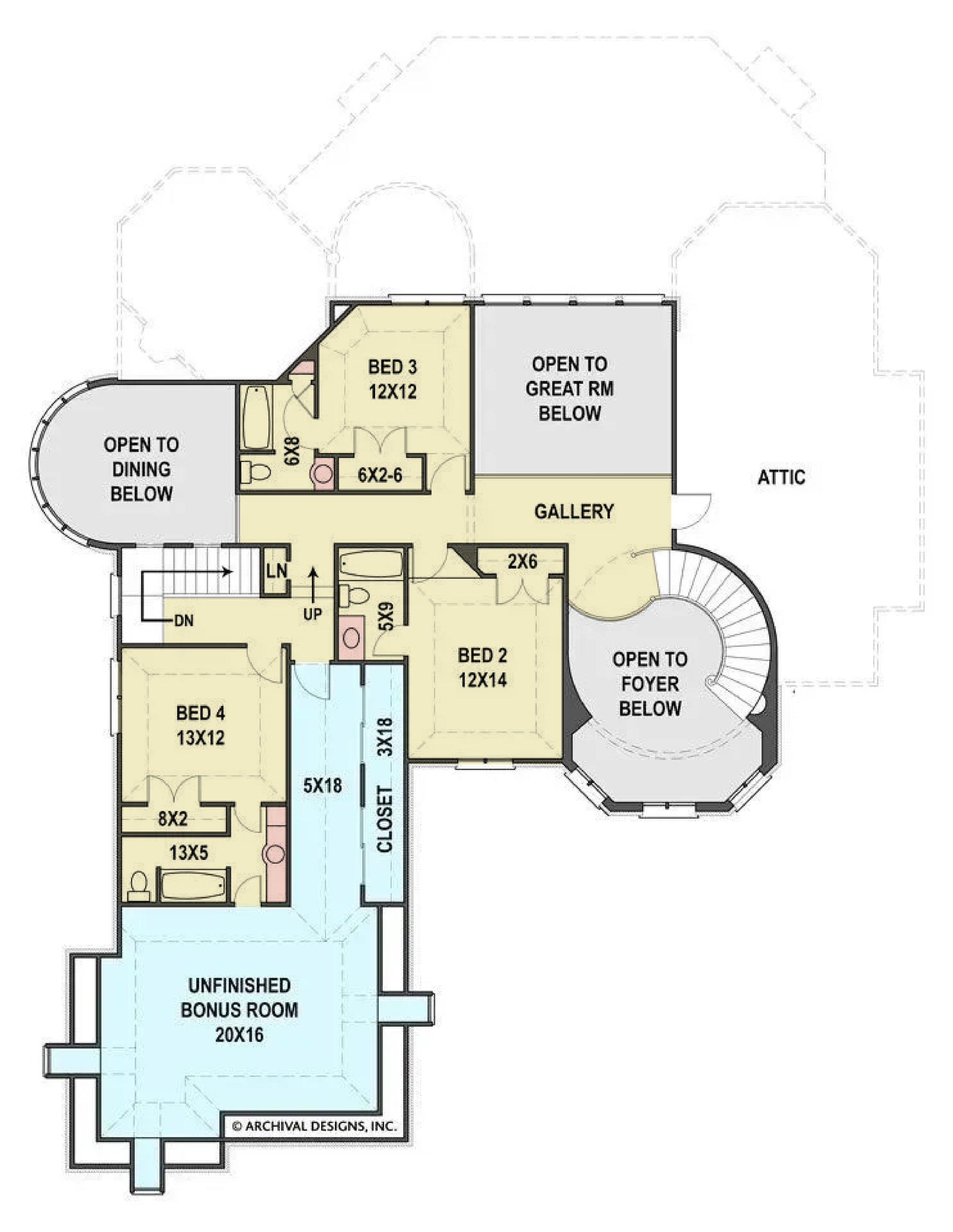 A224-A Hennessey House Archival Design House Plan Second Floor Plan