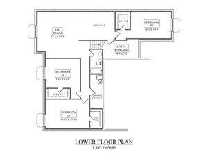 I8356-A Modern Ranch House Basement Floor Plan, 3 Bedrooms, 2.5 Bathrooms | Hickory II House Plan 