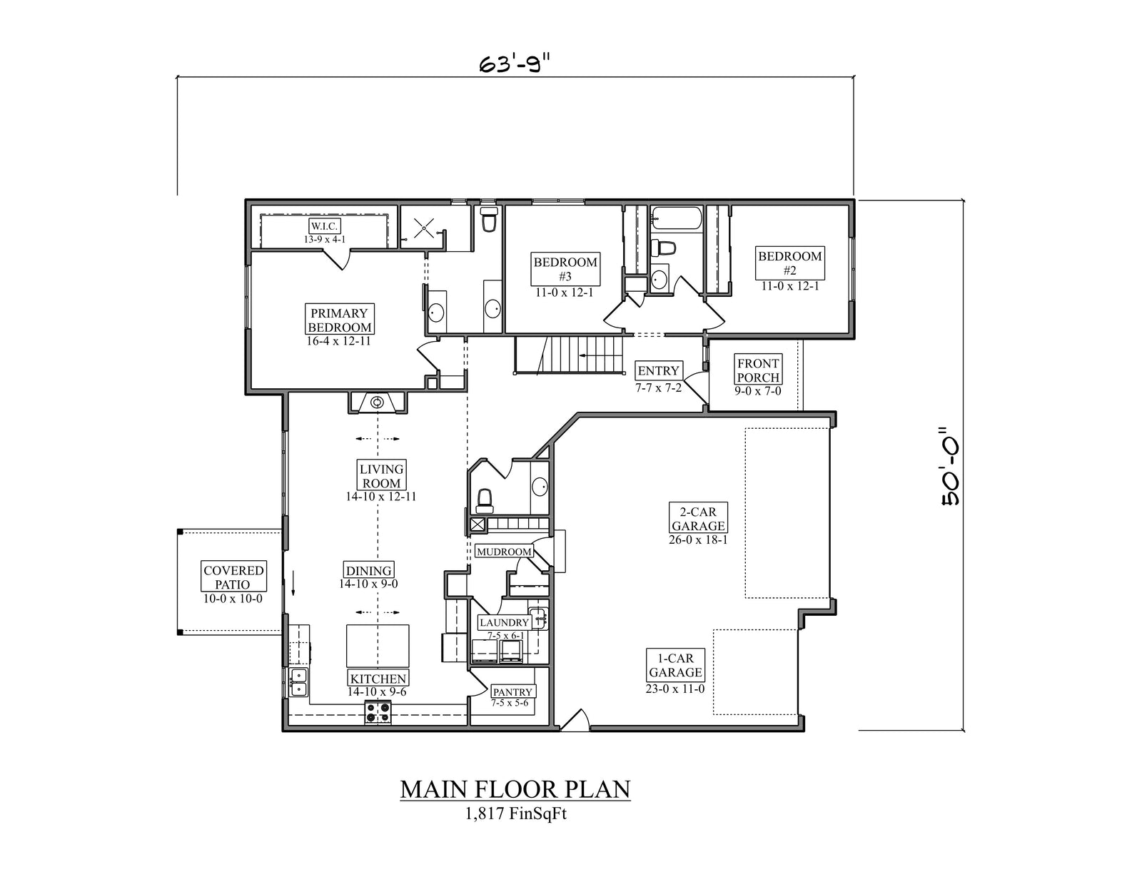 I8356-A Modern Ranch House, 3 Bedrooms, 2.5 Bathrooms | Hickory II House Plan Exterior