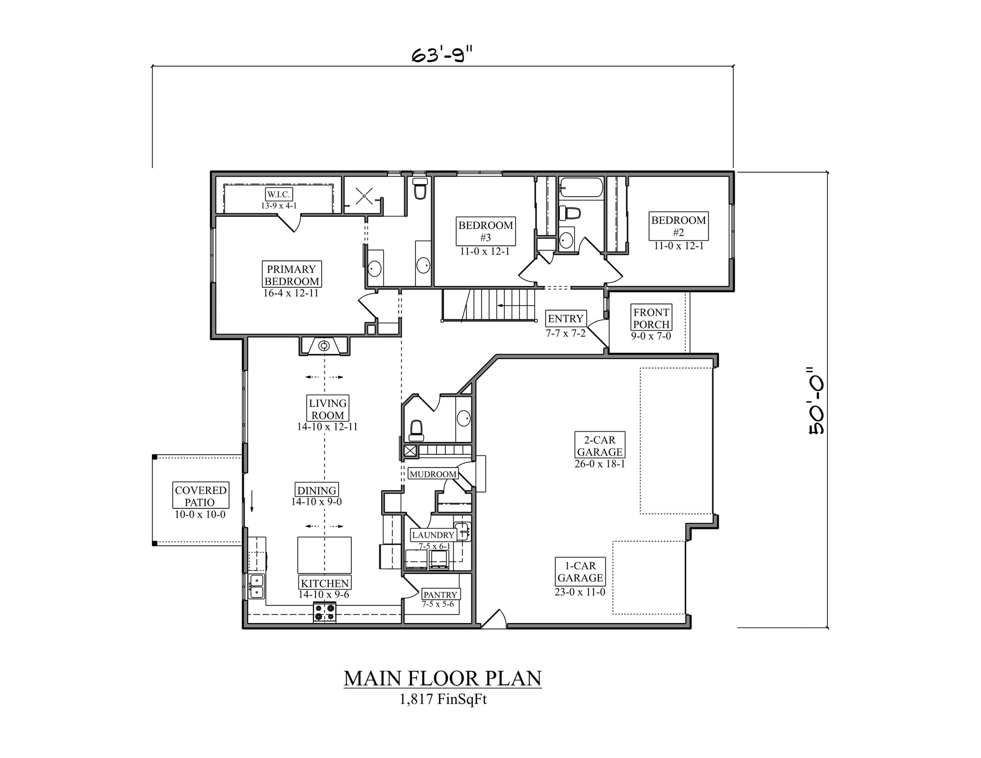 I8356-A Modern Ranch House First Floor Plan, 3 Bedrooms, 2.5 Bathrooms | Hickory II House Plan 