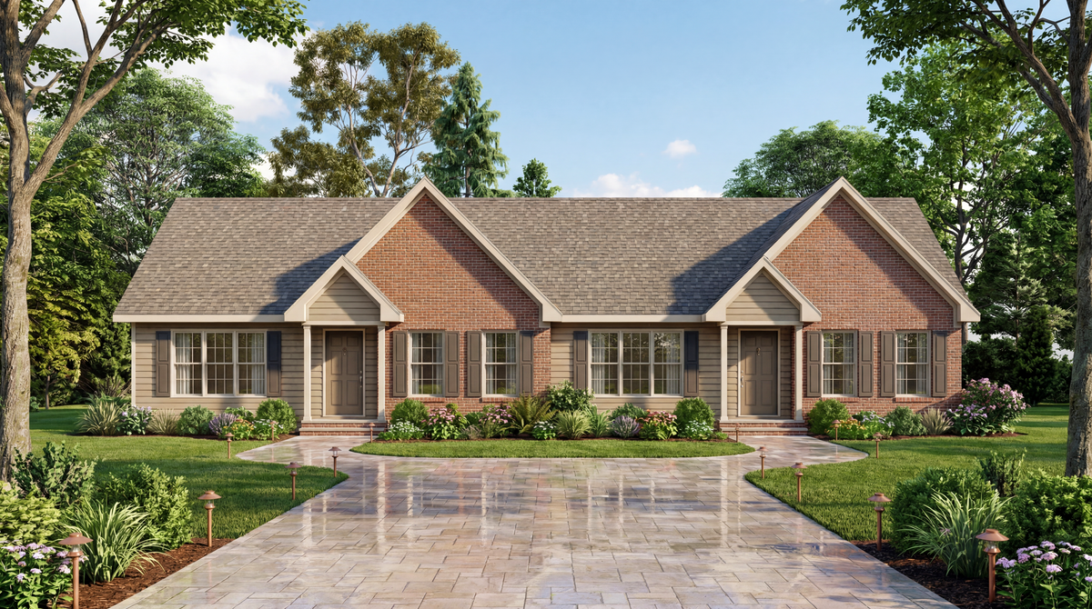 A8327-A Traditional Duplex House, 4 Bedrooms, 2 Bathrooms | Holden House Plan Exterior-2