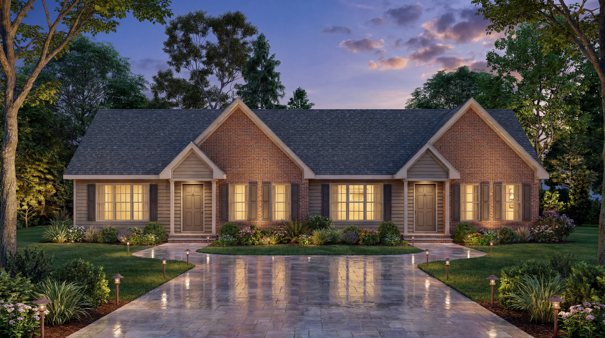 A8327-A Traditional Duplex House, 4 Bedrooms, 2 Bathrooms | Holden House Plan Exterior-3