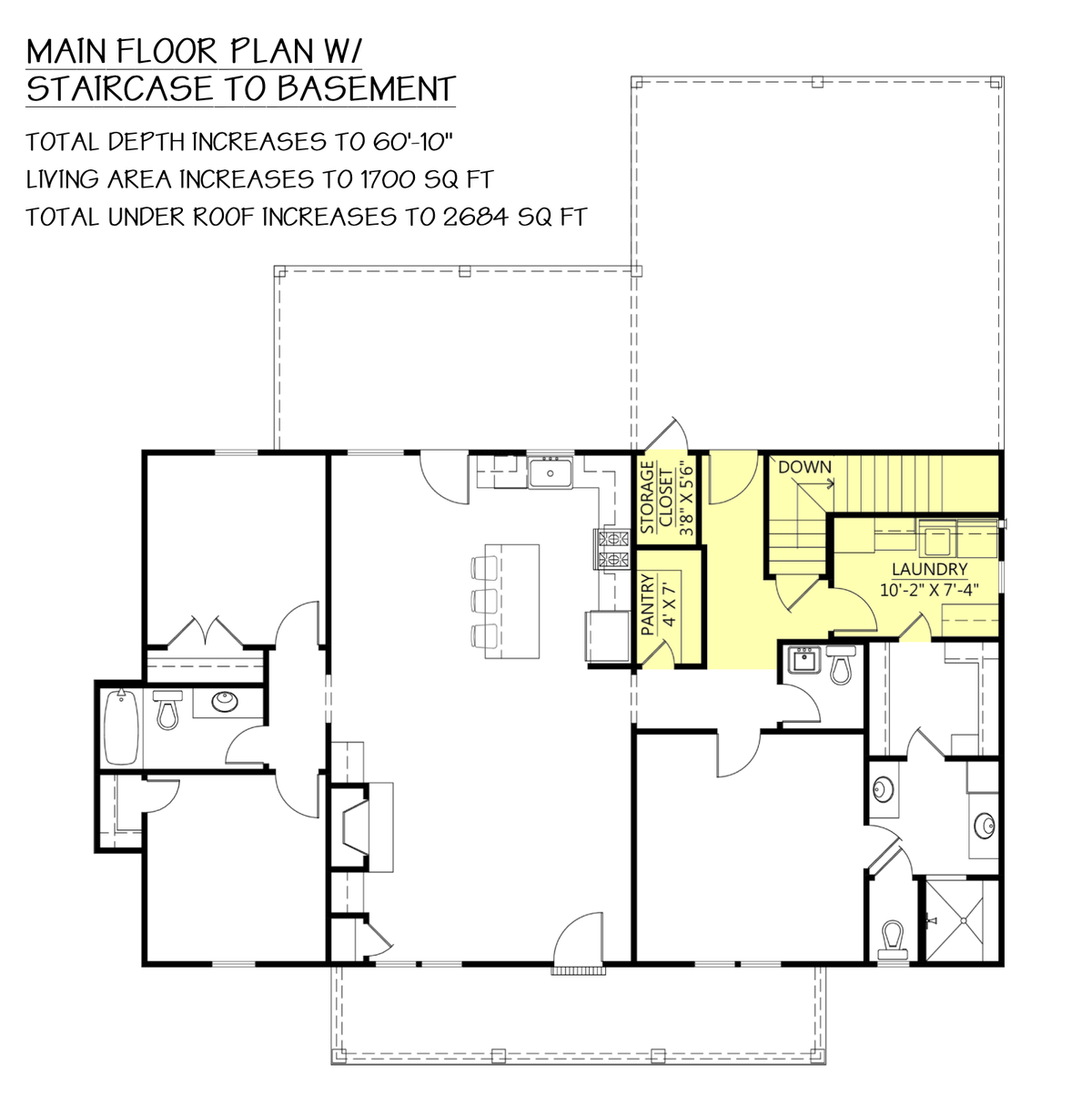 Honey Dew First Floor Plan with Basement Stairs