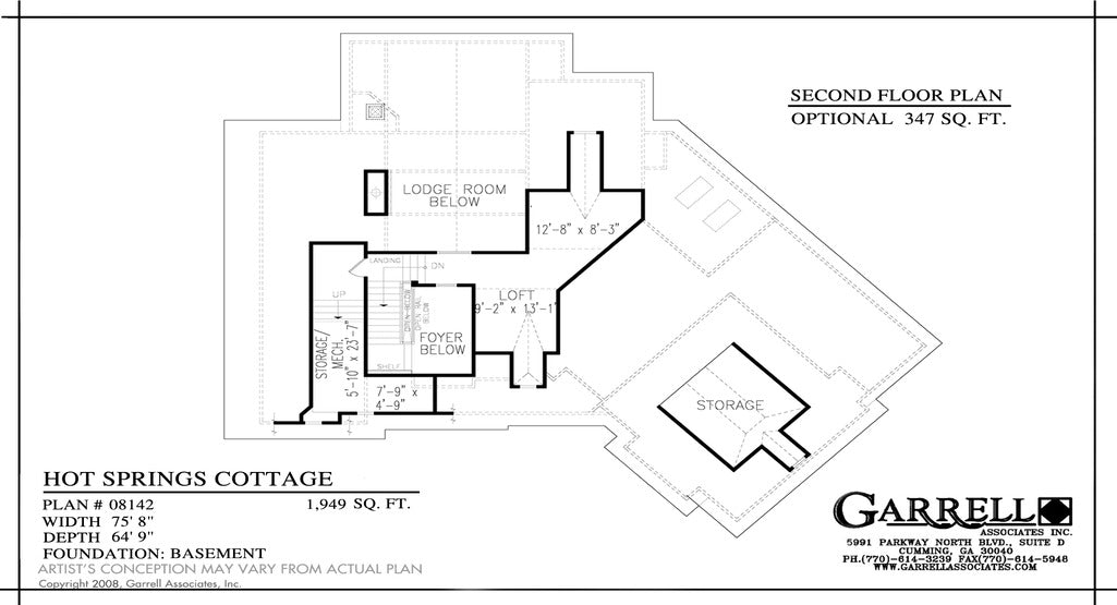 Hot Springs Cottage Second Floor Plan - Optional