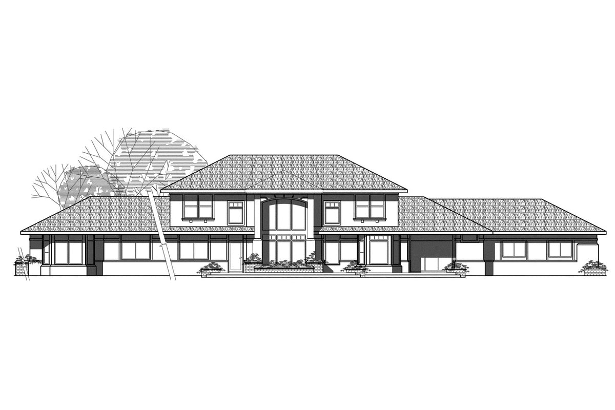 AM8105-A Southwestern House, 4 Bedrooms, 4 Bathrooms | Estefan House Plan Rear Elevation