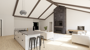 AJ7693-A Farmhouse Ranch House Kitchen and Great Room, 3 Bedrooms, 2 Bathrooms | Plan 1031 