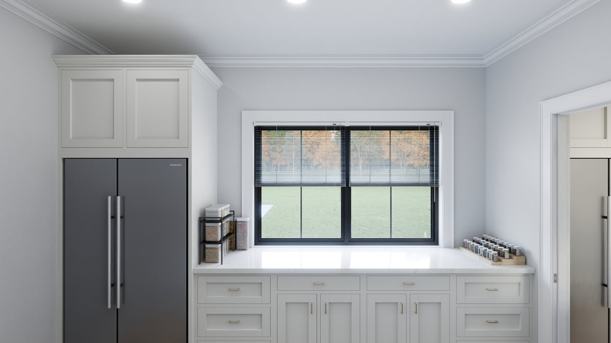 AJ7709-A Modern Barndominium House Pantry, 2 Bedrooms, 2 Bathrooms | Plan 1058 