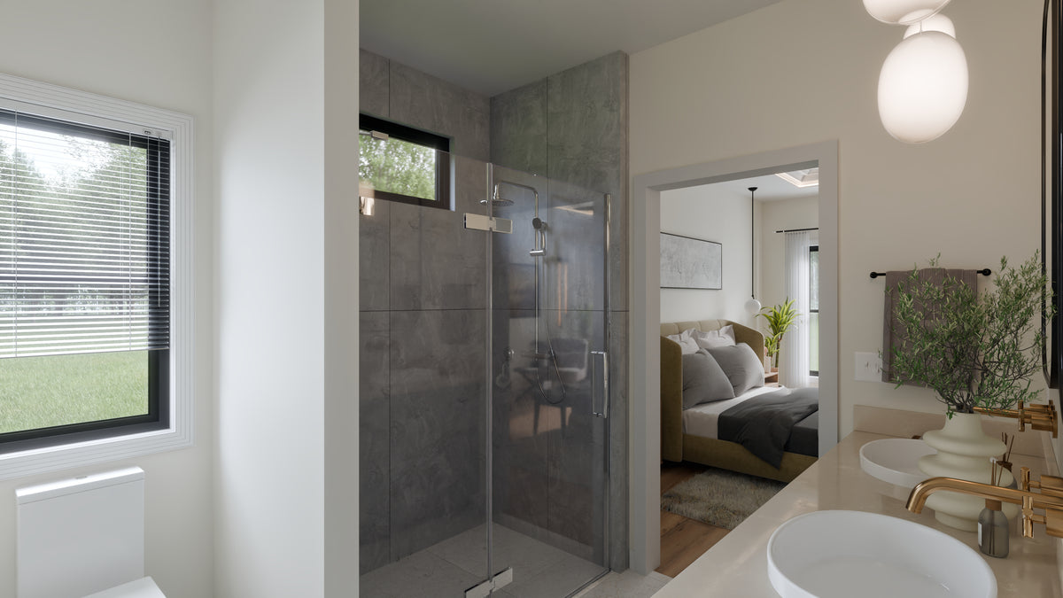 AJ7703-A Modern Barn House Master Bathroom, 2 Bedrooms, 2 Bathrooms | Plan 1049 