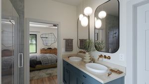 AJ7703-A Modern Barn House Master Vanity, 2 Bedrooms, 2 Bathrooms | Plan 1049 