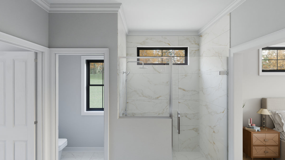 AJ7709-A Modern Barndominium House Master Bathroom, 2 Bedrooms, 2 Bathrooms | Plan 1058 