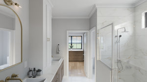 AJ7709-A Modern Barndominium House Master Bathroom, 2 Bedrooms, 2 Bathrooms | Plan 1058 