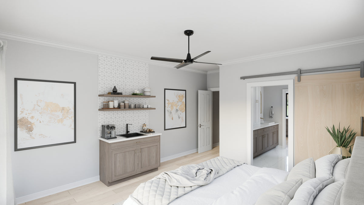 AJ7709-A Modern Barndominium House Master Bedroom, 2 Bedrooms, 2 Bathrooms | Plan 1058 