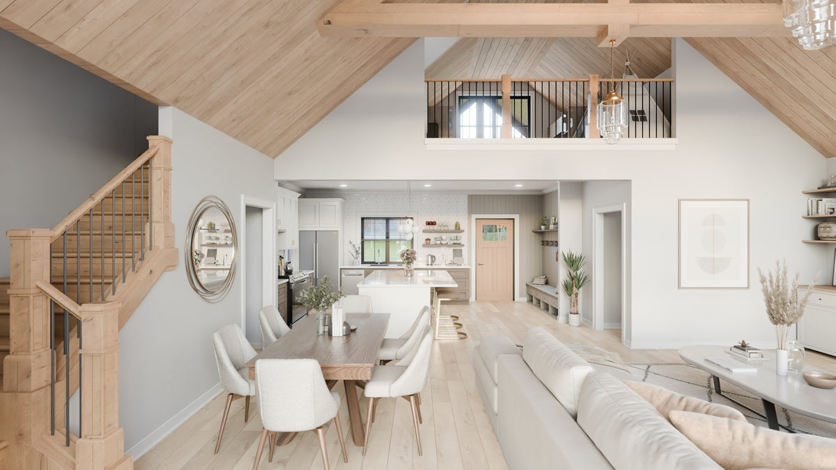 AJ7709-A Modern Barndominium House Dining, 2 Bedrooms, 2 Bathrooms | Plan 1058 