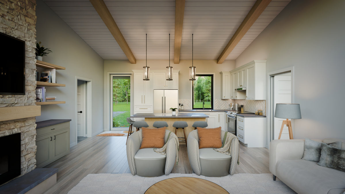 AJ7706-A Modern Ranch House Kitchen, 3 Bedrooms, 2.5 Bathrooms | Plan 1053 