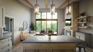 AJ7706-A Modern Ranch House Living Room, 3 Bedrooms, 2.5 Bathrooms | Plan 1053 